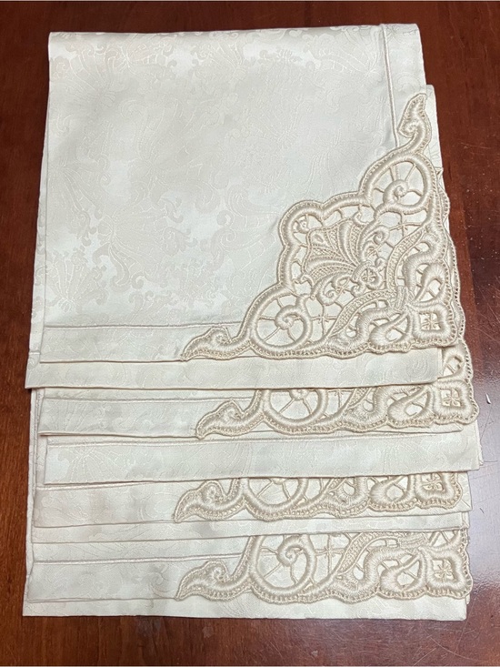 Other - Jesurum Italian Cotton Cream Embroidered Napkins Damask (4) Lace 18in Square